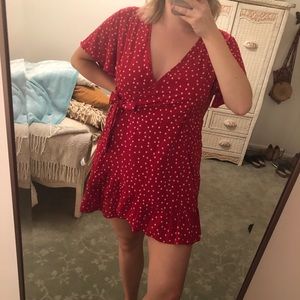 Polka dot mini wrap dress